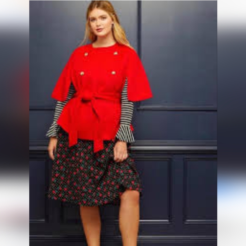 New Draper James X Eloquii Plus Size Red Cape Coat Size 18/20